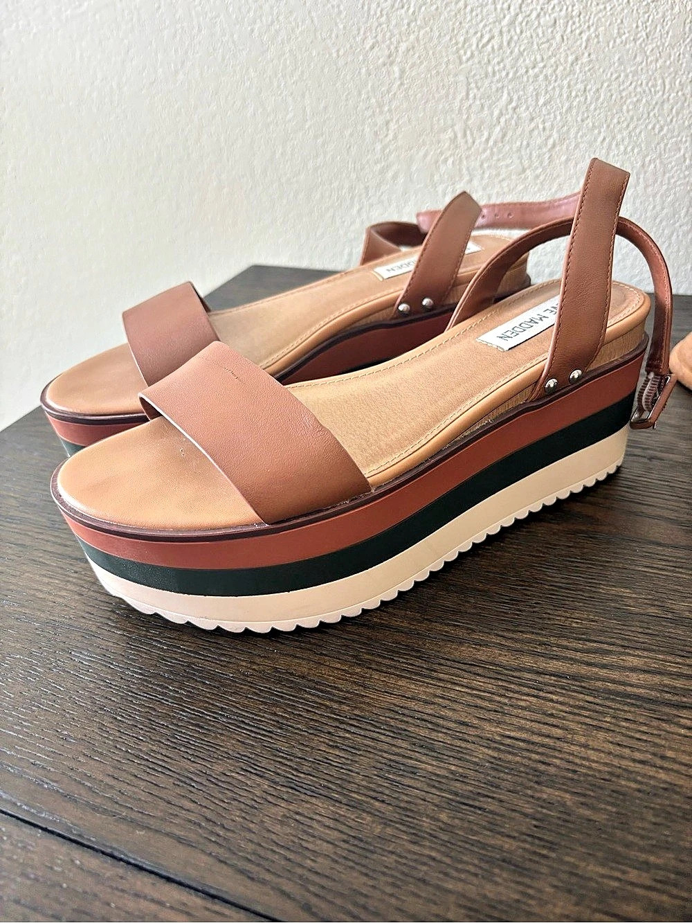 Steve Madden Marco Platform Sandal Wedges Brown & Green